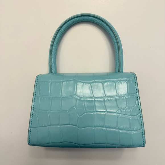 By Far Mini Croco Embossed Top Handle Bag Purse Light Blue Crossbody Leather - Picture 4 of 11